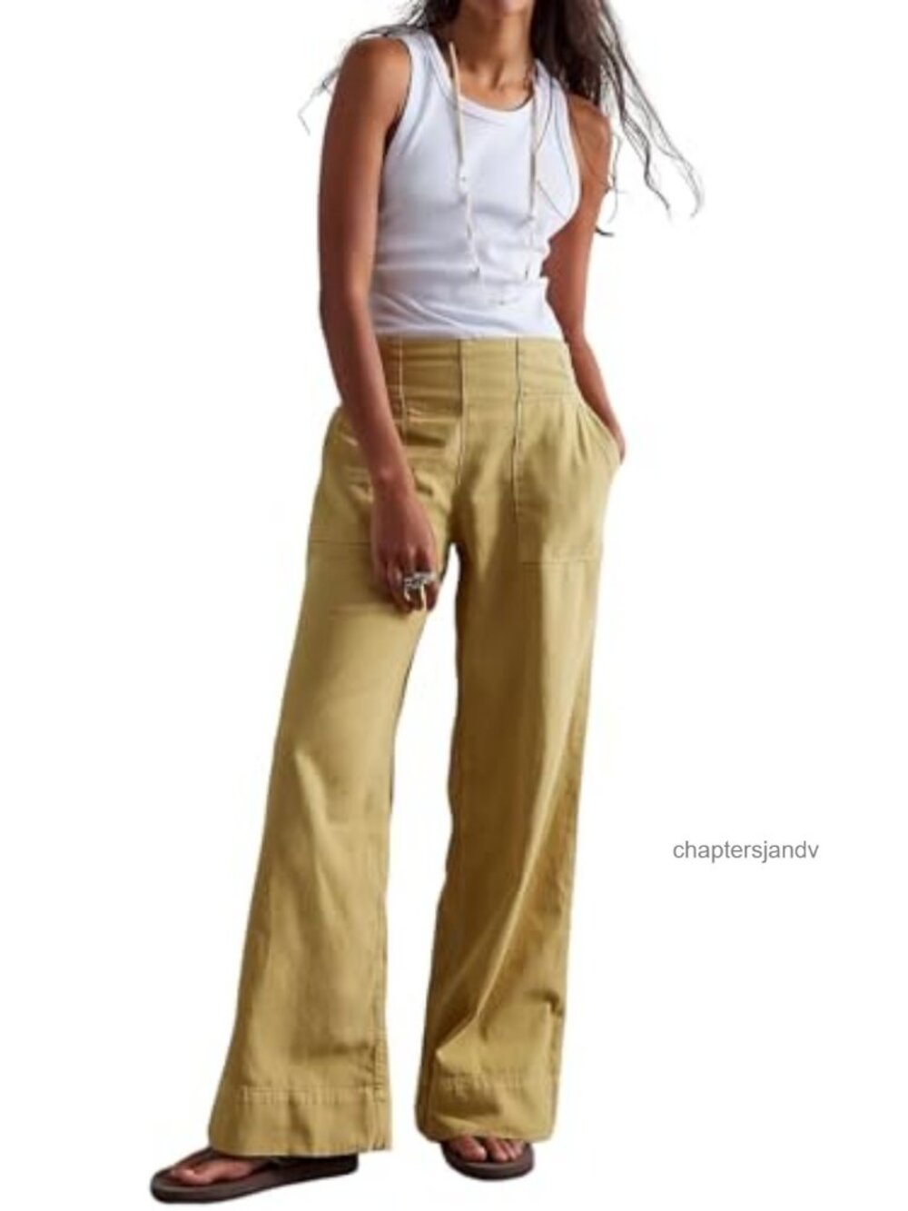 Women's Wide Leg Flare Jeans Mid Rise Elastic Waist Pull On Cargo Denim Pants